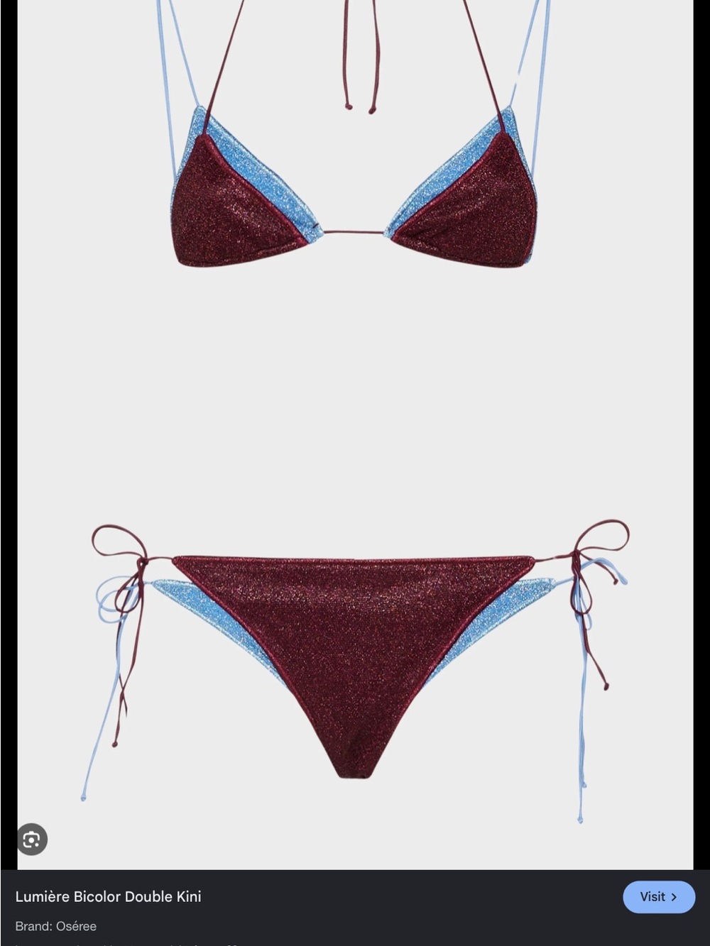 Oseree Bicolor Glitter Triangle Bikini - Burgundy & Light Blue